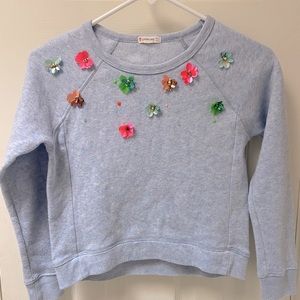 Sz 10 J Crew Crewcuts Light Blue Pullover Sweatshirt w/Pretty Flowers